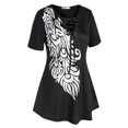 thumbnail image 1 of Tamaño grande de encaje hacia arriba camiseta impresa asimétrica Rosegal Camisetas tallas grandes, 1 of 5