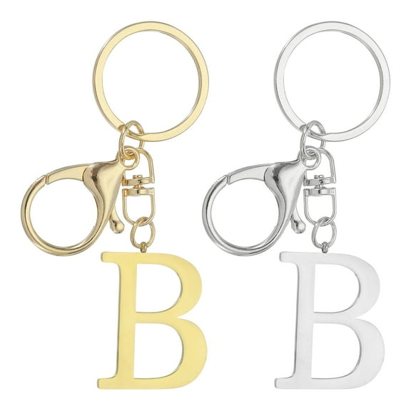 Uxcell Initial Letter Keychain, 2Pcs Letter A-Z Keychain for Women Alphabet B Pendant for Key Handbag Purse Bag, Gold/Silver