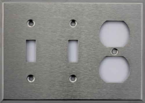 NEW 2-Gang Standard Duplex Outlet Brushed Stainless Steel Wall Plate 1 pc