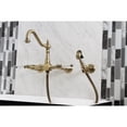 thumbnail image 2 of Kingston Brass KS1243WLLBS Wilshire Double-Handle Wall-Mount Bridge Kitchen Faucet with Brass Sprayer, Antique Brass, 2 of 8
