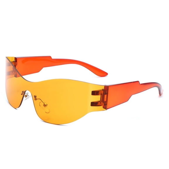 Oversized One-Piece Lens Sunglasses for Women Men, Orange Frame Yellow Lens UV Protection Stylish Shades for Outdoor Casual