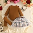 thumbnail image 4 of Enyan Baby Girl Clothes Newborn Fall Winter Outfit Ruffled Long Sleeve Romper Lace Dress Headband Stocking 4Piece Skirt Set 0-18 Months Brown,12-18 Months, 4 of 7