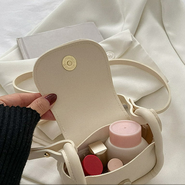 LA TALUS Mini Top-Handle Bag Adjustable Strap Button Solid Color