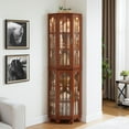 thumbnail image 2 of S-HOME Solid Wood Legs 6 Adjustable Glass Shelves Lit Display System Corner Curio Cabinet Display Case Contemporary Design, 2 of 16