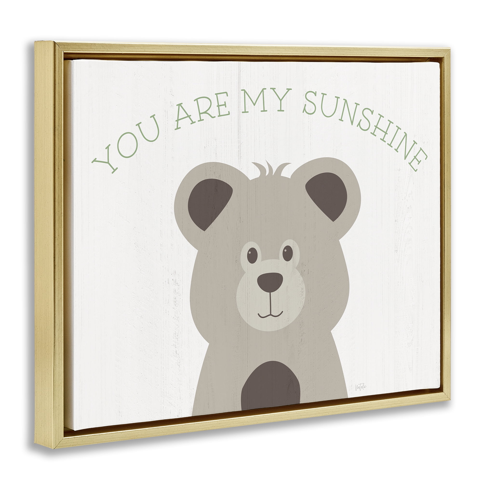 Stupell Industries My Sunshine Smiling Bear Animals Painting Gold Floater Framed Canvas Art Print Wall Art, 21 x 17