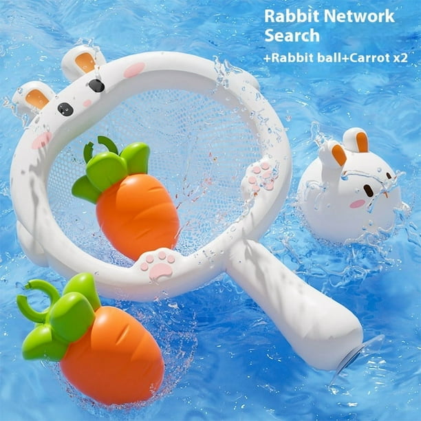 Baby bath water toy - 4PCS Fishing Bath Toy Set, Glowing Animal Ball Tub Toy No Hole Light Up Bathtub Toy Luminous Animal Floating Toy Tub Fishing Game Bath Toy (1 cute rabbit ball+2 radish balls)