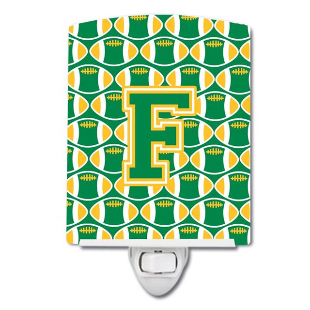 Carolines Treasures CJ1069-FCNL Letter F Football Green & Gold Ceramic Night Light