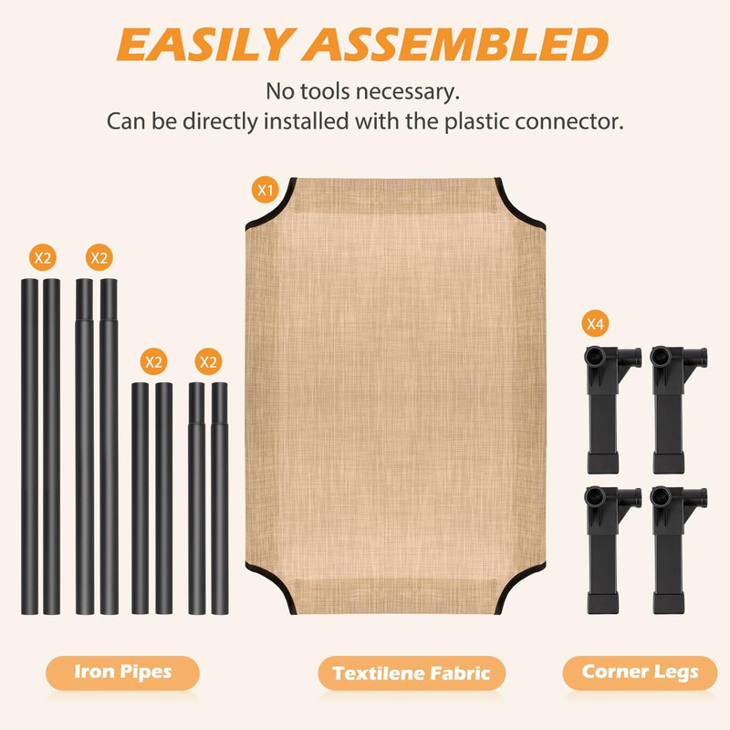 Elevated Dog Bed with Chew Proof Washable Breathable Mesh and Metal Frame, Portable No-Slip Feet for Outdoor or Indoor Use
