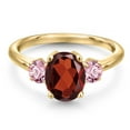 thumbnail image 3 of Gem Stone King 18K Yellow Gold Plated Silver Red Garnet and Pink Lab Grown Diamond Engagement Ring for Women | 2.63 Cttw | Oval 9X7MM | Gemstone January Birthstone | Size 6, 3 of 6