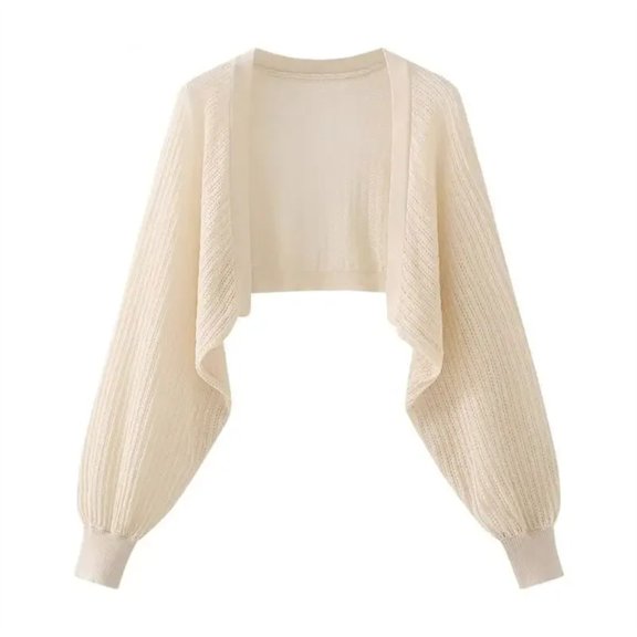 Womens Casual Long Sleeve Cropped Sweater Cardigan Hollow Knit Shrug Solid Color Open Front Outerwear Boleros Shrugs