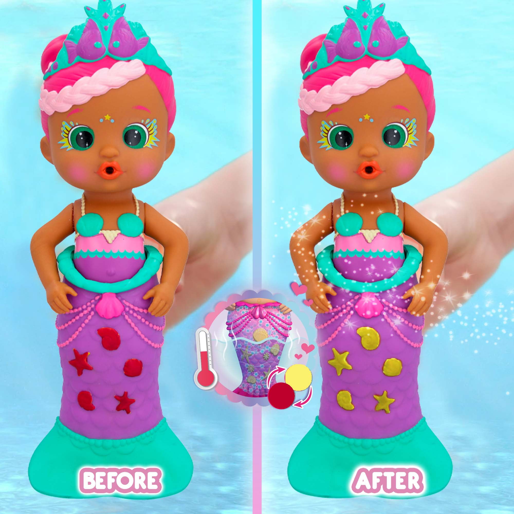 IMC Toys Bloopies Mermaid Magic Tail Siara Water Toy With Orange And Purple Removable Mermaid