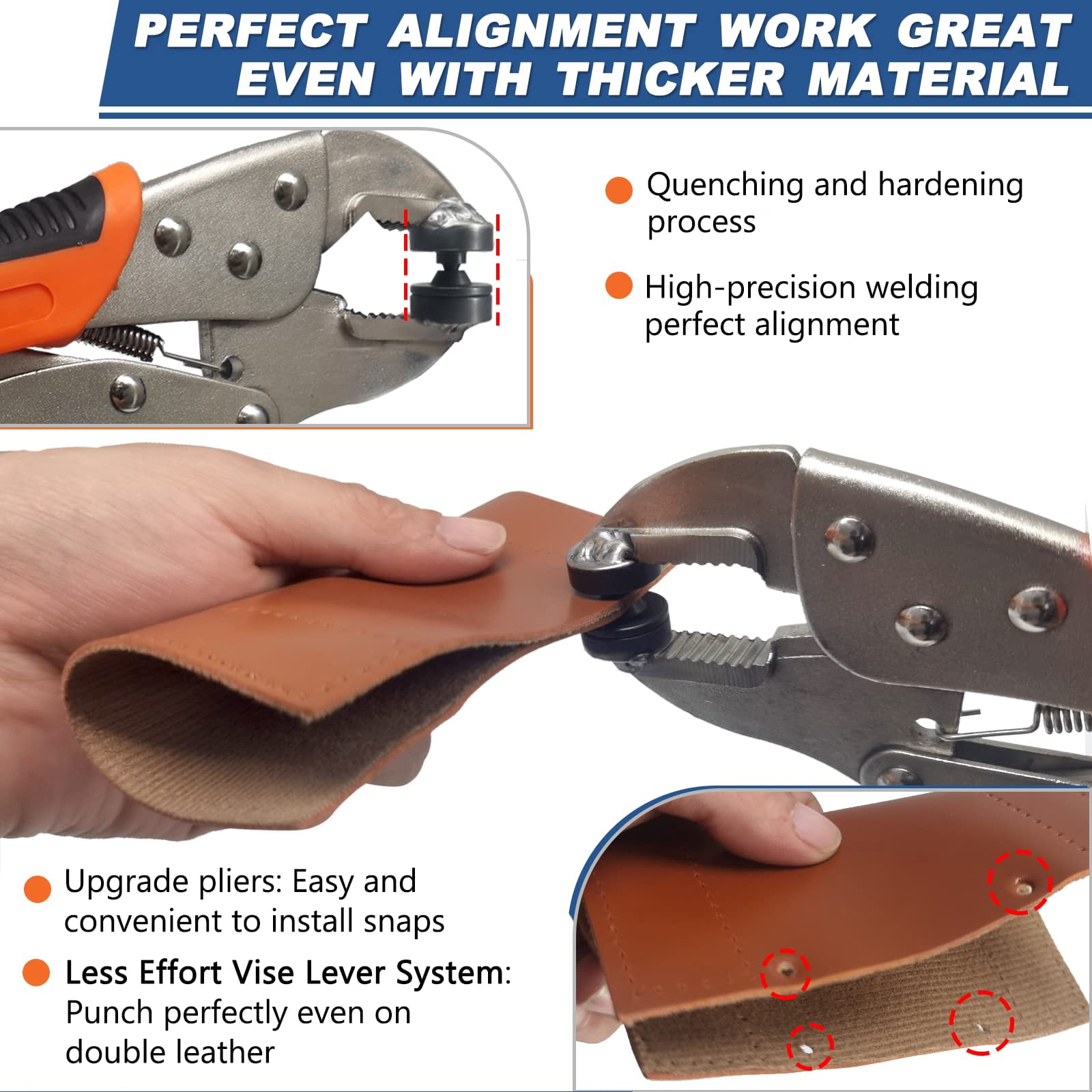 Antelat Heavy Duty Snap Fastener Tool Adjustable Snap Setter Tool Includes 20 Sets 15mm Snaps for Boat Cover, Replacing Metal Snaps, Repairing Boat Covers, Canvas, Sewing, Tarps orange