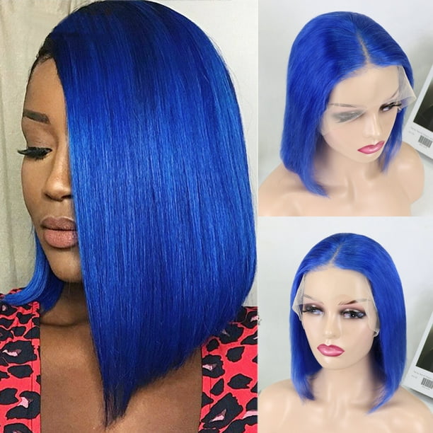 Human Hair Wig PrePlucked Colored 10 Straight Short Bob Wigs 13x4 Lace Front Bob Wig Virgin Hair Bleached Knots with Baby Hair Blue Bob Walmart