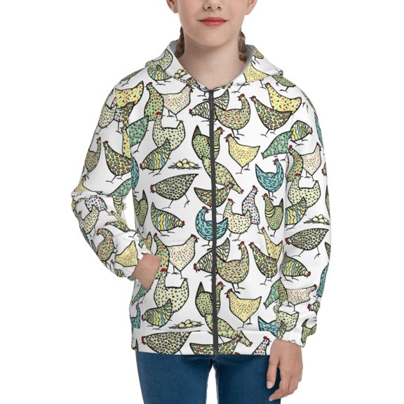 Picia Funny Chicken for Boys Fashion Full-zip Hoodies & Sweatshirts with Kangaroo Pocket,Zip-up Hooded Sweatshirt for Kid, Moisture Wicking & Breathable-Small