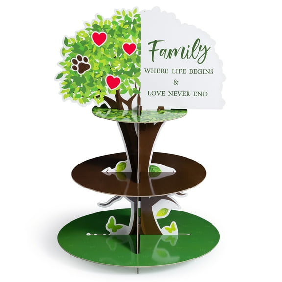 Family Tree Cake Stand for Party Decorations, 3 Tier Paper Cake Stand for Candy, Bread and Cookies Holder