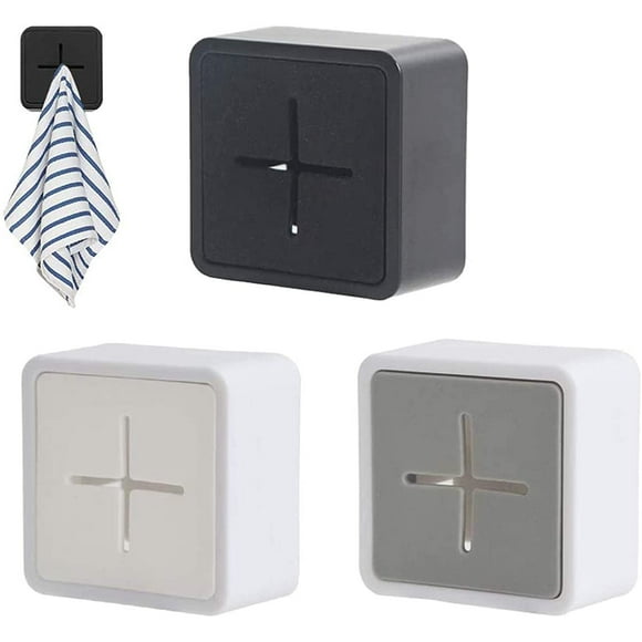 Porte Torchon, Crochets de serviette auto-adhésifs en silicone de qualité supérieure Porte-serviettes de montage mural carré anti-collision pour salle de bain Cuisine Ensemble de 3 (blanc, gris, noir)
