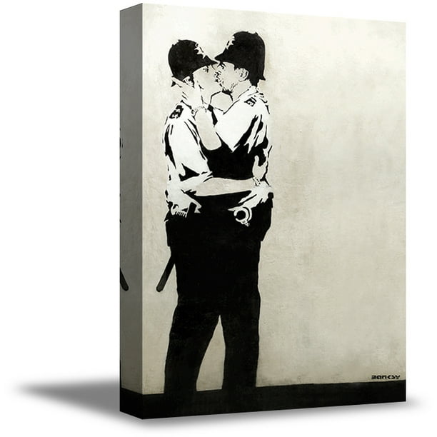 Awkward Styles Banksy Canvas Wall Decor Street Art Kissing Coppers Policemen Kissing Canvas Kiss Decor Graffiti Artwork Housewarming Decor Gifts Banksy Printed Artwork Banksy Canvas Art Decals Walmart Com Walmart Com