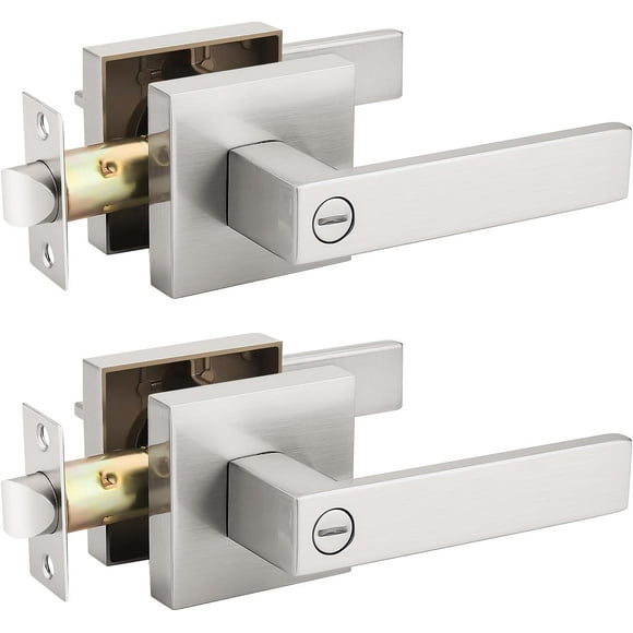 Brushed Satin Nickel Privacy Door Handles Privacy Door Levers Bed Bath Door Handles Heavy Duty Interior Keyless Door Locks for Left or Right Sided Doors