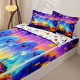 thumbnail image 3 of Homewish Cartoon Halloween Ghost Zipper Twin Comforter Sets with Fitted Sheet and 2 Pillowcases,Candy Lantern Pumpkin Print Zipper Bedding Set,Purple Teal Orange,Halloween Reversible,4-Piece, 3 of 7