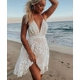 thumbnail image 1 of Robe d'Été Blanche pour Femme, Aguichant, à Col en V, Dos Nu, avec Dentelle, à Bretelles, Évasée, Courte, Mini, Robe de Plage, 1 of 1