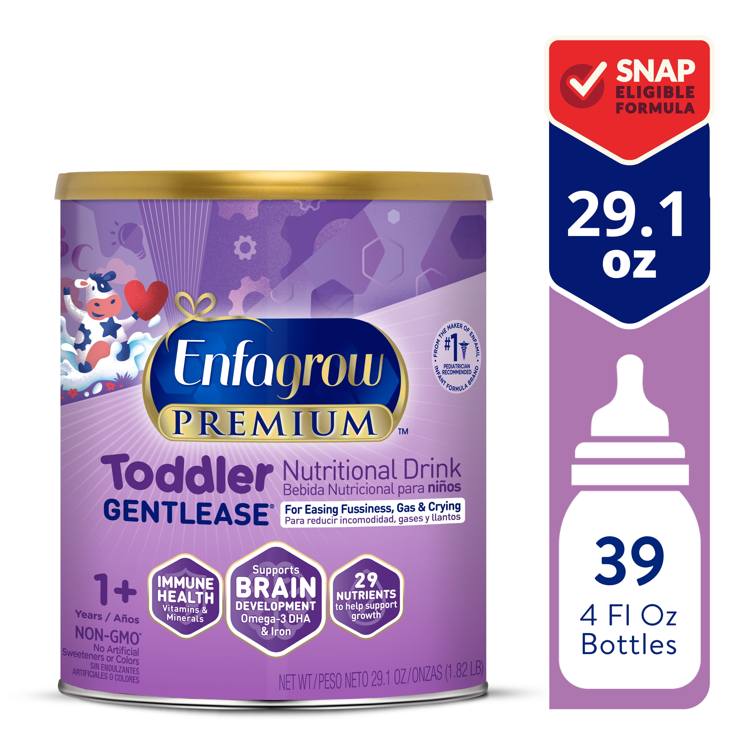 Enfagrow Premium Gentlease Toddler Nutritional Drink Formula - Eases fussiness, Gas & Crying - Powder can, 29.1 oz