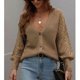 thumbnail image 2 of Cárdigan de punto para mujer, suéter con cuello en V, manga larga, botones, color liso, prendas de vestir exteriores sueltas, Tops para otoño invierno primavera caqui XL, 2 of 7