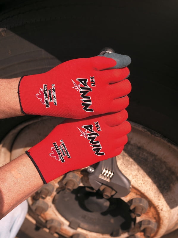 Ninja Flex N9680L 15-gauge Nylon Rubber-Latex Coated Gloves, Large, Gray/Red, 12PK