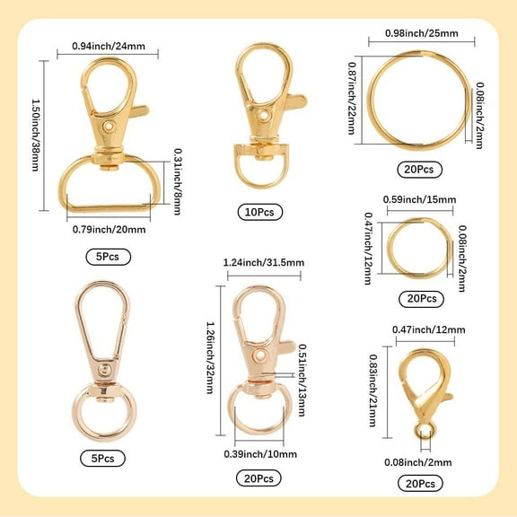 1 Box 100Pcs Gold Keychain Clip Bulk Swivel Lanyard Snap Hook Small Alloy Metal Trigger Snap Clasp with D Ring Split Keyrings 360° Swivel Hooks for Bags DIY Key Chain Purses Lanyards Supplies