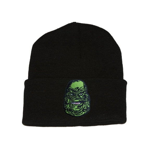 Winter Knit Black Beanie Cuff Creature 3D Patch Embroidery