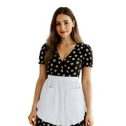 Aspire Waist Apron with Pockets, Women\'s Kitchen White Half Apron, Ruffle Cotton Costume Maid Apron for Cooking - L