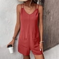 thumbnail image 2 of cfhntfmh Casual Jumpsuit for Women Fashion Double Spaghetti Strap Scoop Neck Rompers Baggy Pocketed Shorts Outfits, 2 of 7