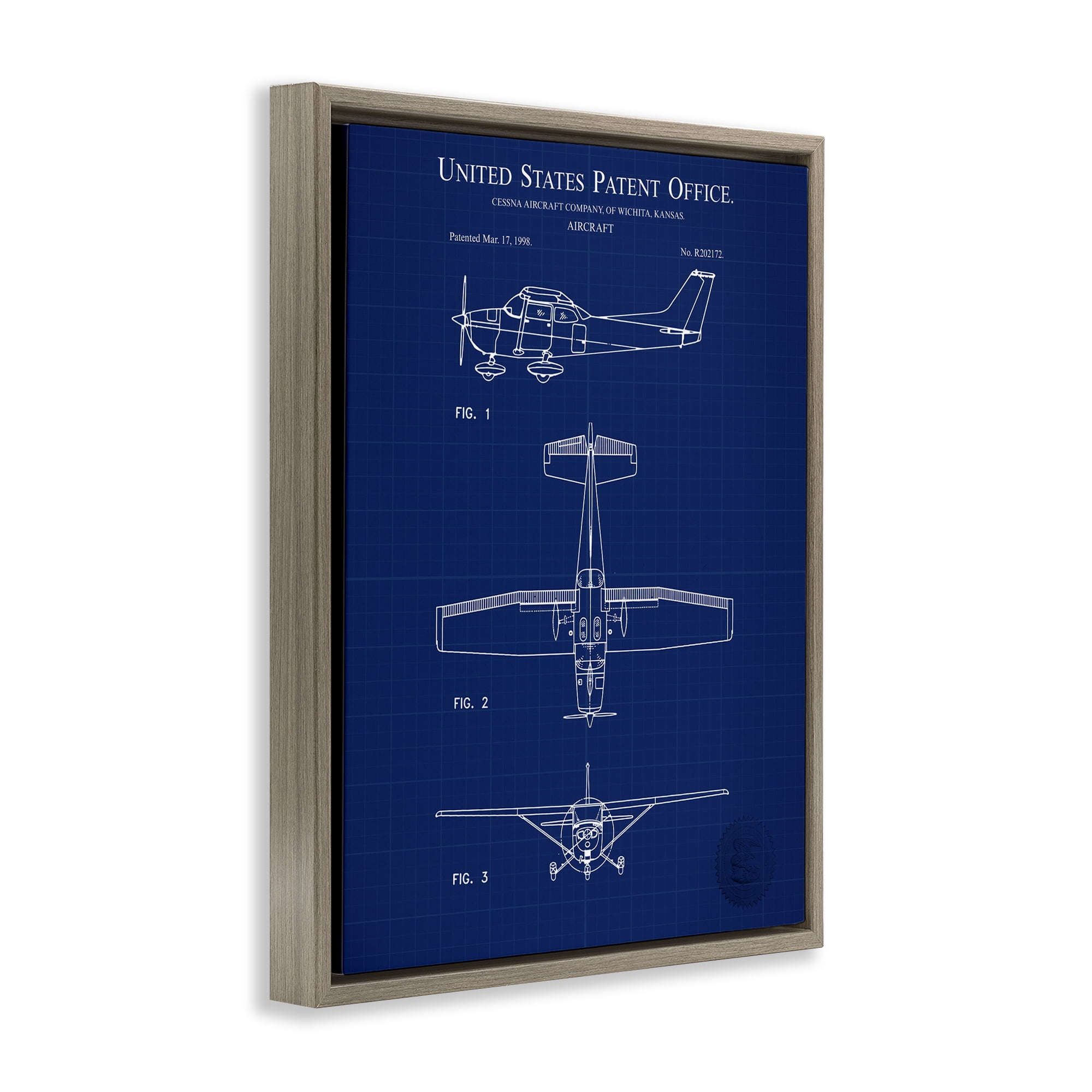 Stupell Industries Aircraft Patent Blueprint Transportation Painting Brown Floater Framed Art Print Wall Art, 25 x 31