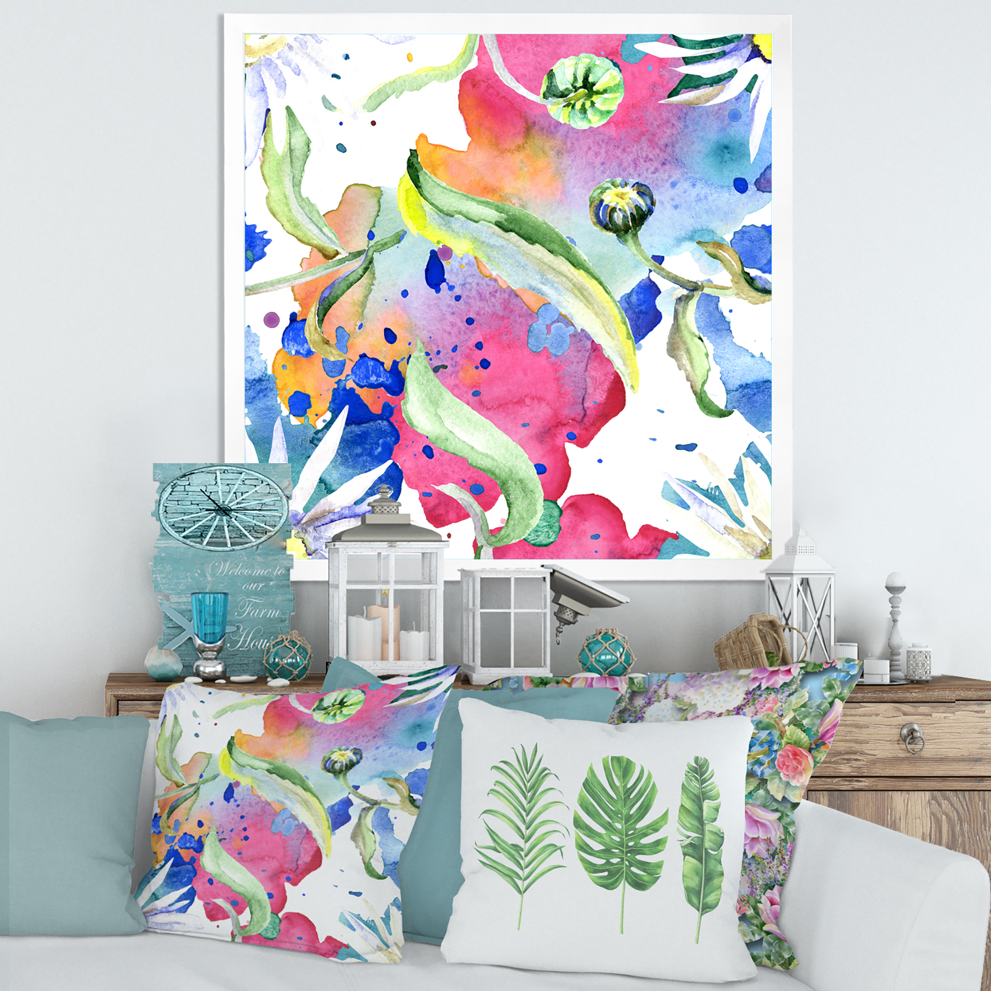 Designart 'Iridiscent Colorful Daisy Flowers' Transitional Framed Art Print