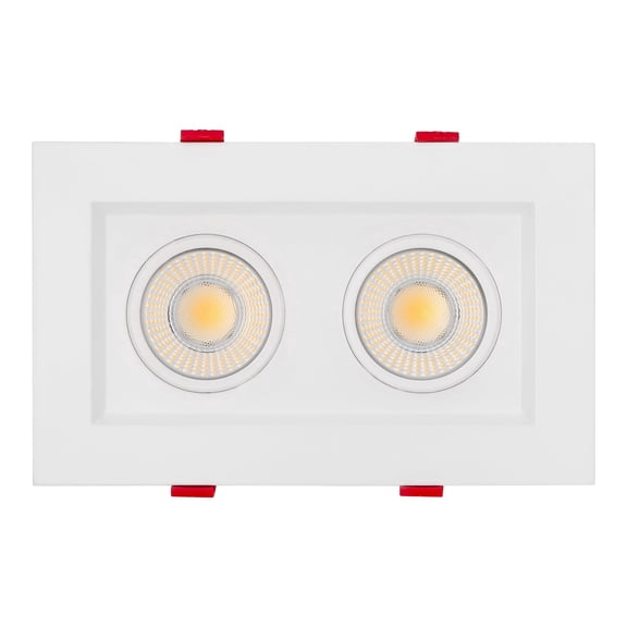 Maxxima 4 in. 2 Head LED Slim Square Recessed Anti-Glare Gimbal Downlight, White, Canless IC Rated, 2000 Lumens, 5 CCT 2700K-5000K