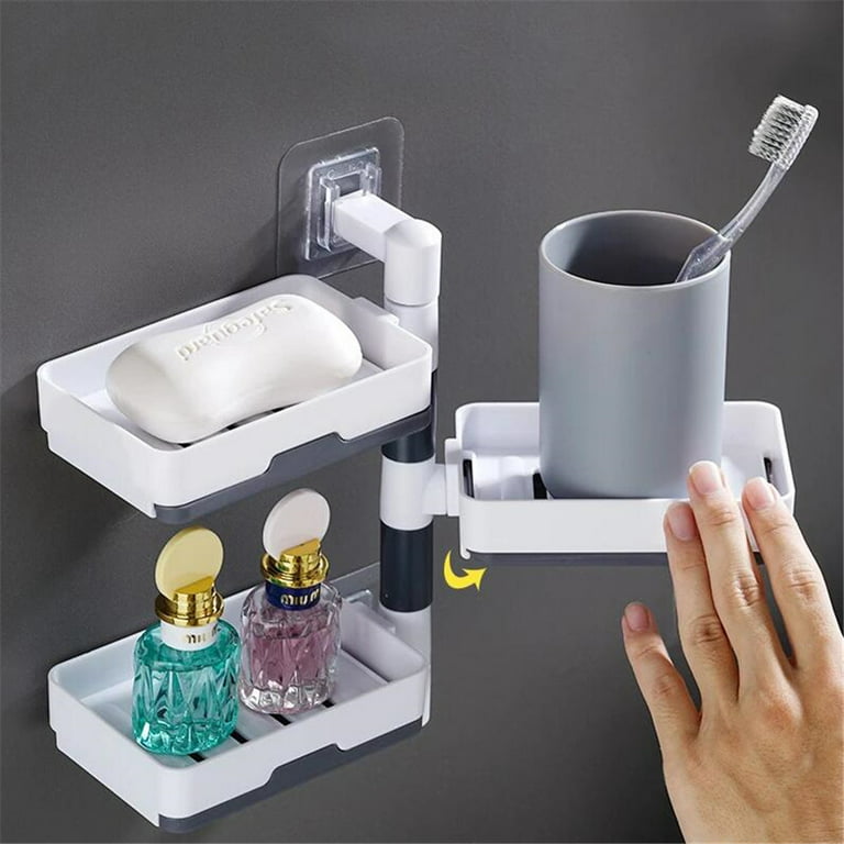 2/3 Layers New Version Super Powerful Self-Adhesive Soap Dish Holder for  Bathroom Shower and Kitchen Wall Mounted Rotatable Soap Holder Saver Box  Storage by TZUTOGETHER 