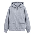 thumbnail image 4 of felwors Women's Long Sleeve Zip-Up Fleece Hoodie with Flap Pockets Oversized Utility Sweatshirt for Fall Casual Streetwear Grey for Size XXXL, 4 of 4