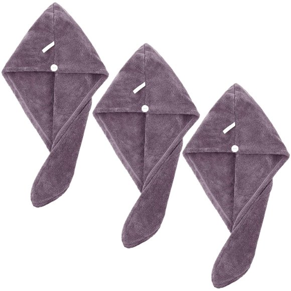 SUNLAND 3Pack Microfiber Hair Drying Towel Super Absorbent Hair Wrap Turban for Long Hair Soft and Lightweight Head Towel Dark Purple