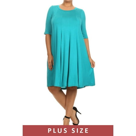 Plus Size Women's 3/4 Sleeves solid dress