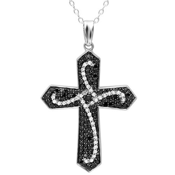 Dazzlingrock Collection 0.60 Carat (ctw) Round Black & White Diamond Cross Pendant for Unisex with 18 Inch Silver Chain in 14K White Gold
