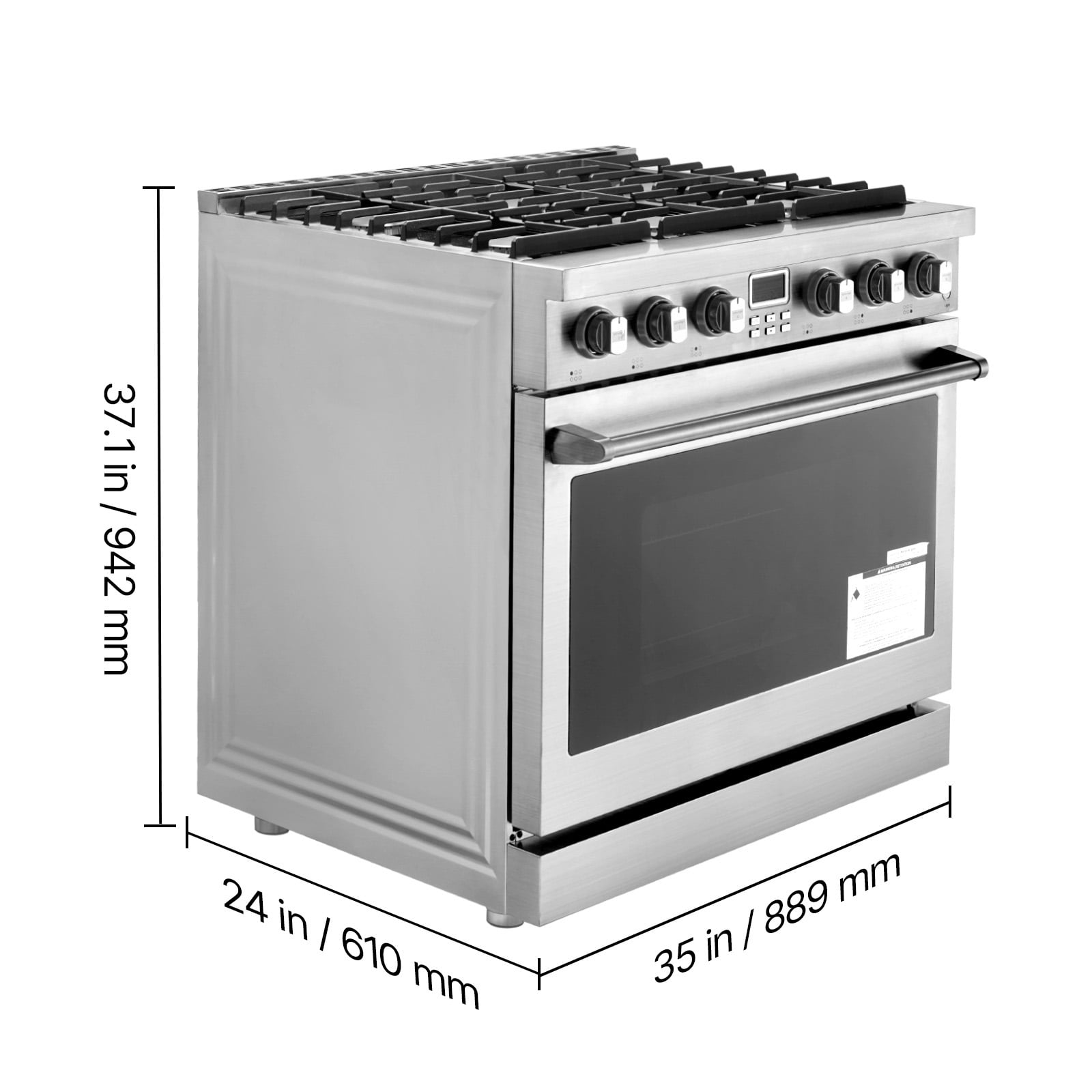 KFFKFF 36-Inch Freestanding Gas Range Oven, Stainless Steel Stove with 6 Sealed Burners, Spacious 6.0 Cu. Ft. Oven, Halogen Lighting, and Convenient Racks for RVs, Apartments, and Mobile Homes