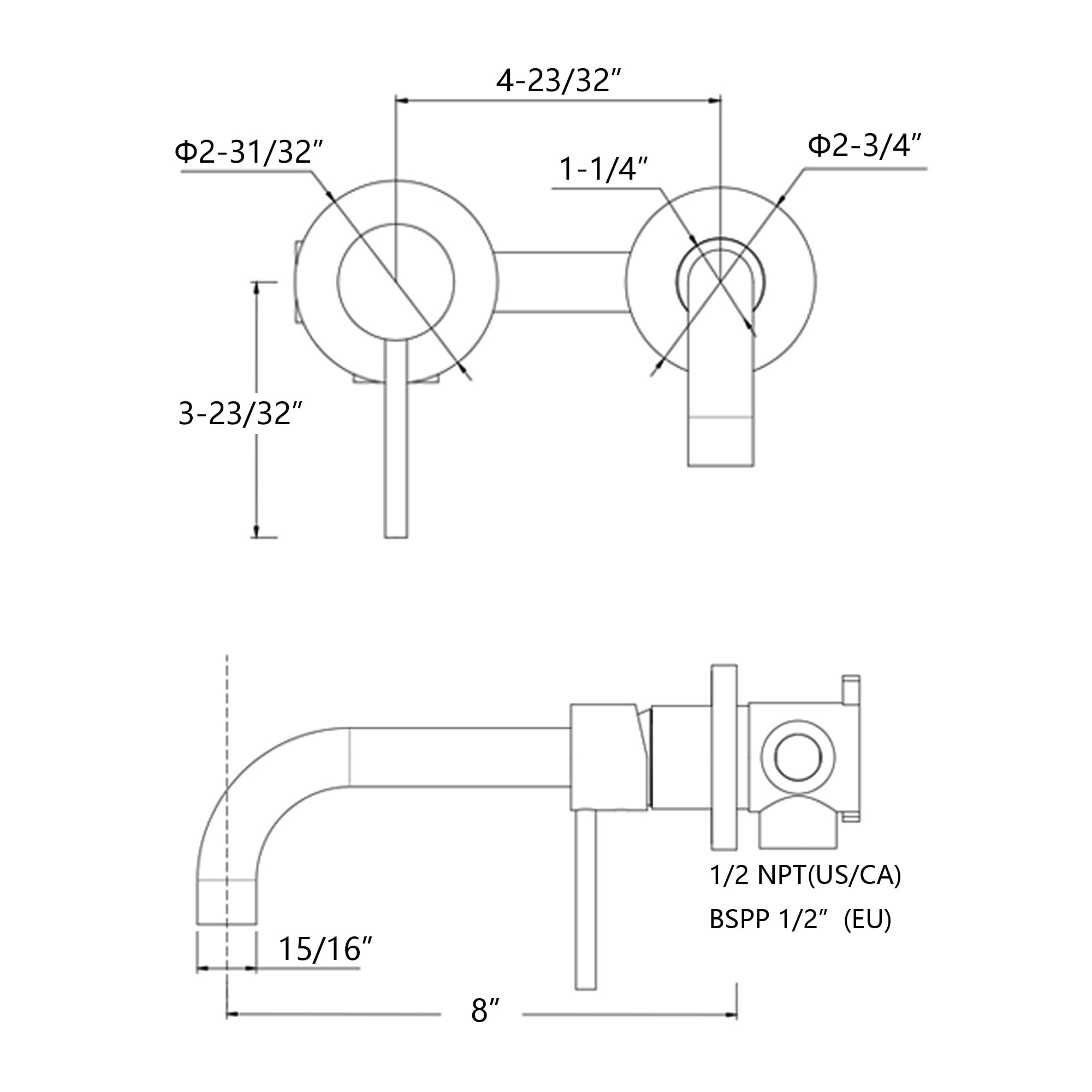 sumerain Wall Mounted Bathroom Sink Faucet Lavatory Faucet Chrome Finish, Left-Handed Design