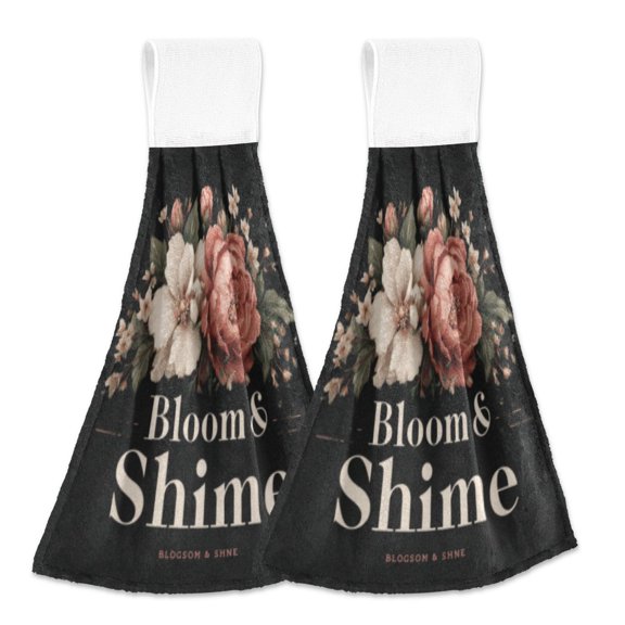 BZSMCE Hanging Hand Towels Fashion Bloom & Shine Pattern 2-Pack - Velcro Style Bathroom Kitchen Towels