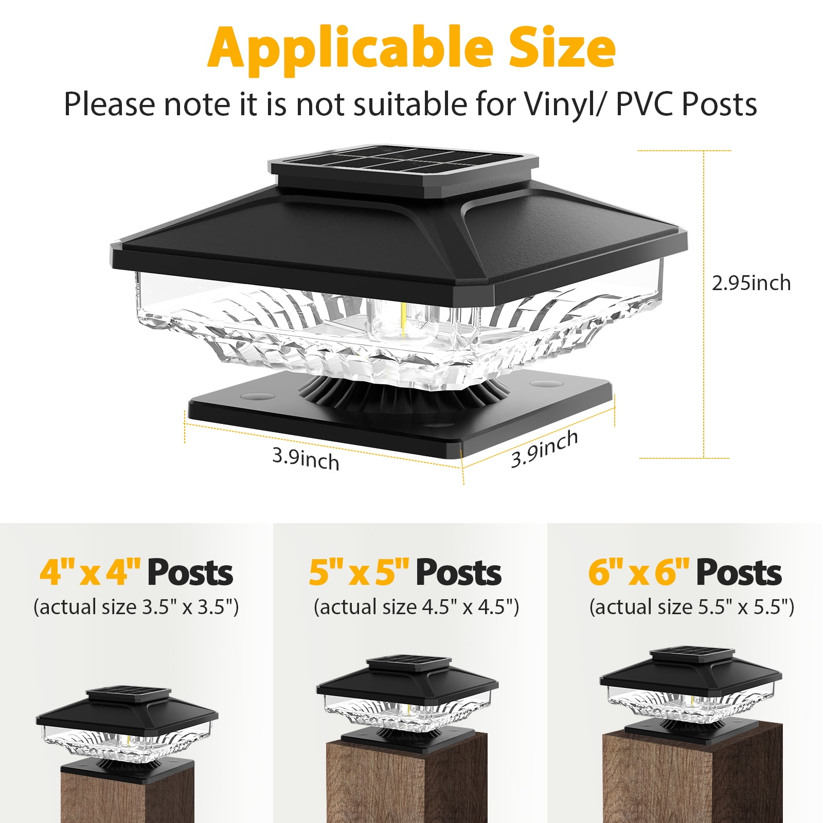 BITPOTT Solar Post Cap Deck Lights Outdoor Waterproof LED Dusk till Dawn Cool White Modern for 4x4 5x5 6x6 Wooden Posts 8 Pack