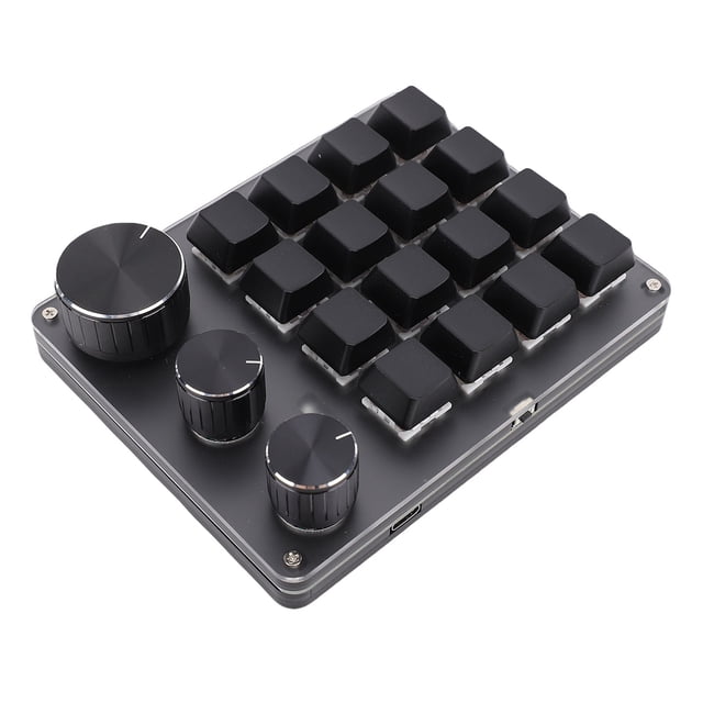16 Key Programmable Mechanical Macro Pad, Customizable Gaming Keypad with 3 Knobs, LED Light, Red Switch, Compact Wired Keyboard for PC, Editing, Shortcuts