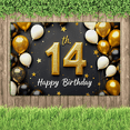 thumbnail image 7 of Glittery 14th Birthday Banner with Gold Elements Background Happy Birthday Party Supplies Photography Props Backdrop Decors, 7 of 7