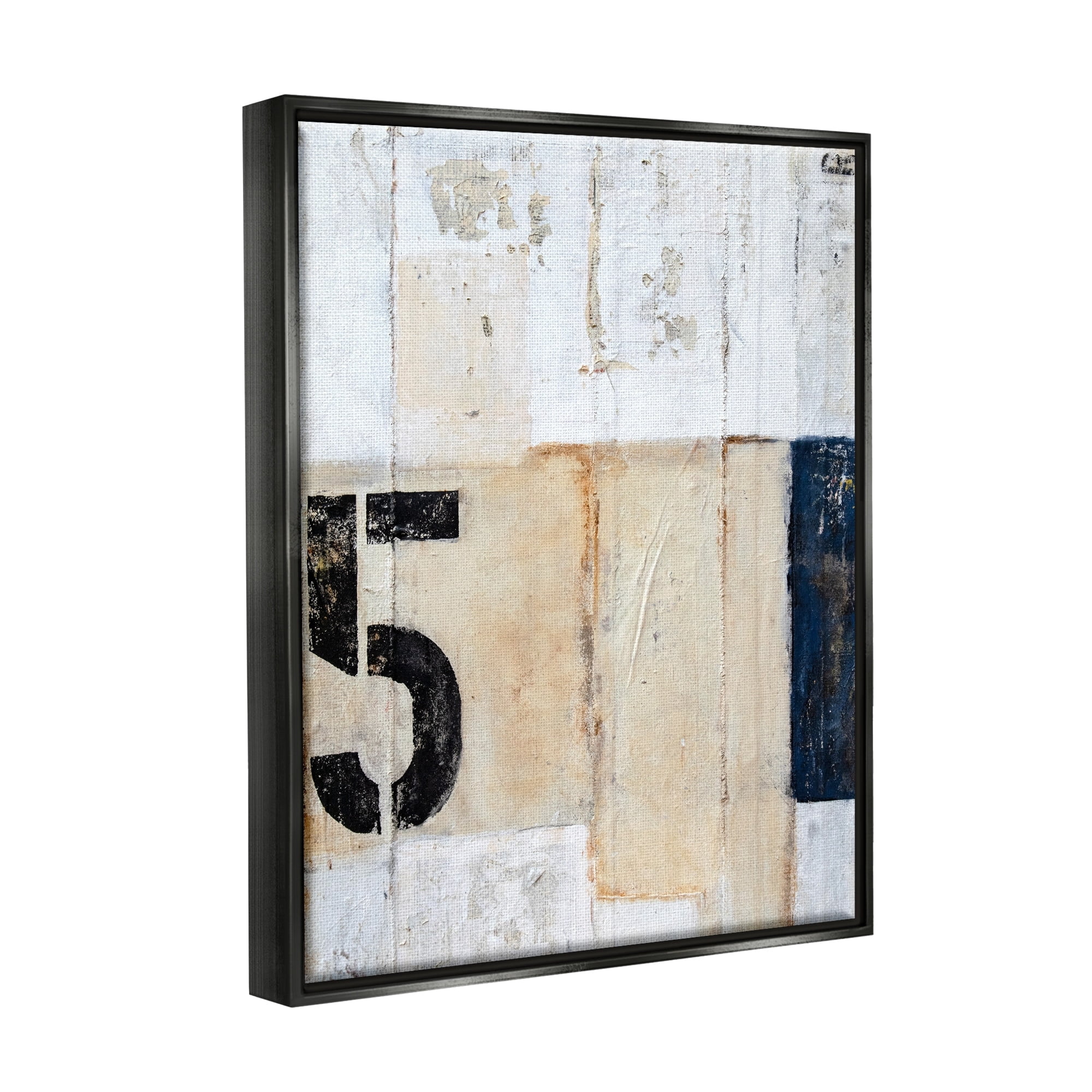 Stupell Industries Weathered Street Style Number 5 Stencil Rustic Abstract Painting Metallic Gold Floating Framed Canvas Print Wall Art, Design by Erin Ashley
