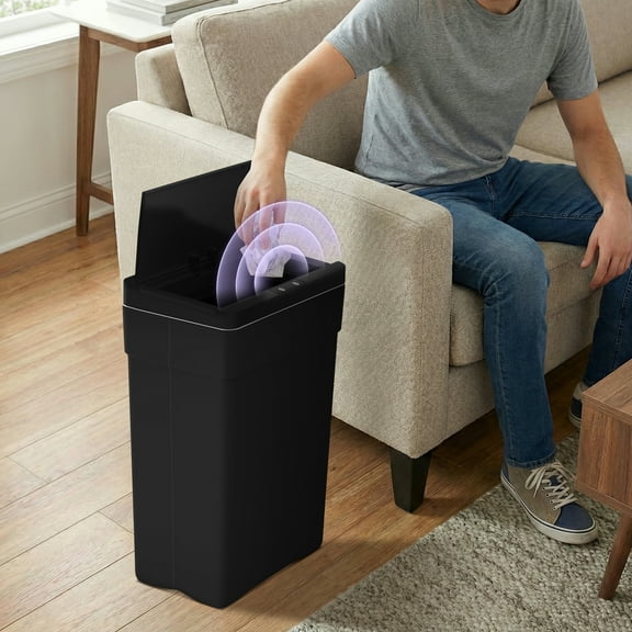 NiamVelo Automatic Trash Can 13 Gallon Garbage Bin Waste Bins with Lid Garbage Can Touch Free Trash Can Sensor Kitchen Waste Bin for Bedroom Bathroom Home Office, Black