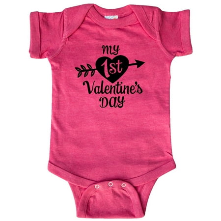 

Inktastic My First Valentine s Day with Black Heart and Arrow Gift Baby Boy or Baby Girl Bodysuit