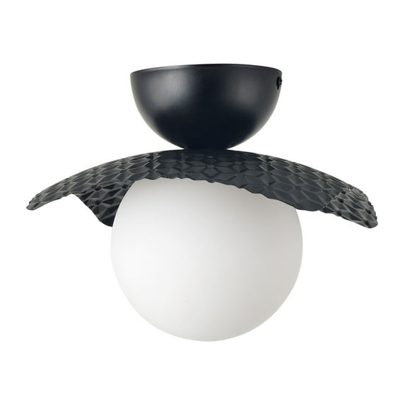 Modern Creative Ceiling Light, Matte Black 1-Light Ceiling Lamp with Milky Globe Shape, Retro Semi Flush Mount Ceiling Light Fixture for Hallway Kitchen Foyer