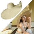 thumbnail image 2 of Women Beach Hat, Summer Floppy Wide Brim Hat, Roll Up , Straw Hat Protection - Beige, 2 of 8